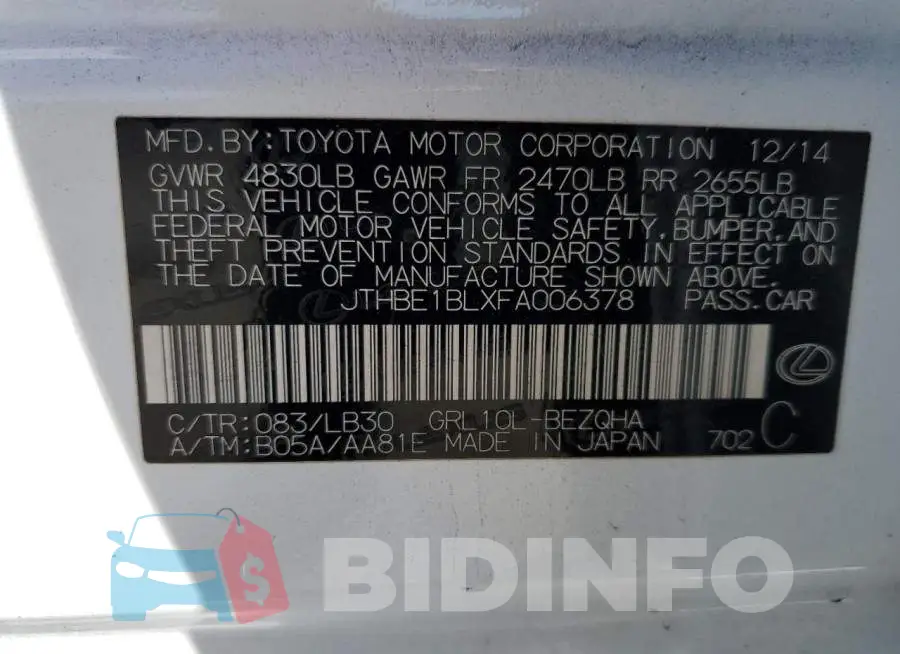 JTHBE1BLXFA006378 Photo# 12