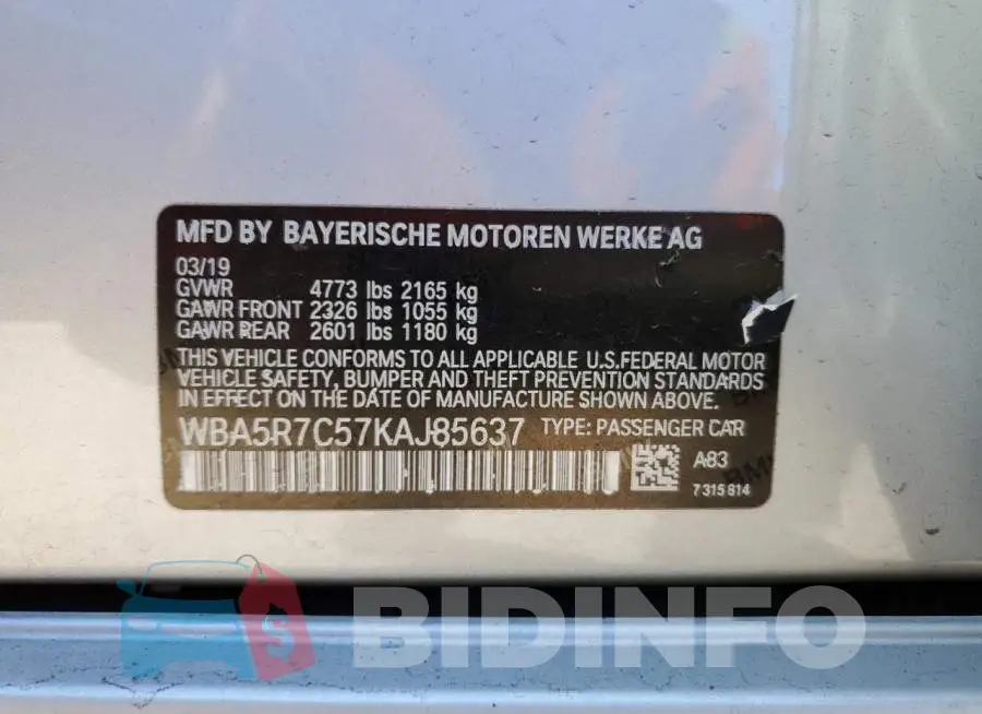WBA5R7C57KAJ85637 Photo# 13