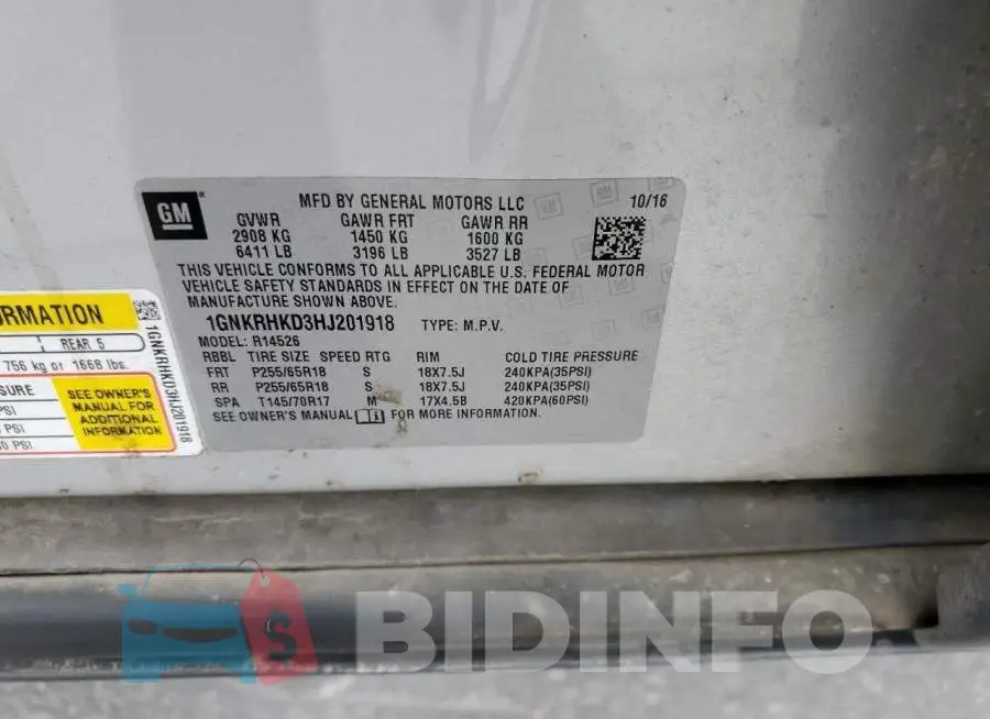 1GNKRHKD3HJ201918 Photo# 14