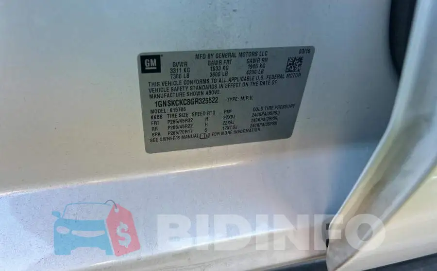 1GNSKCKC8GR325522 Photo# 10