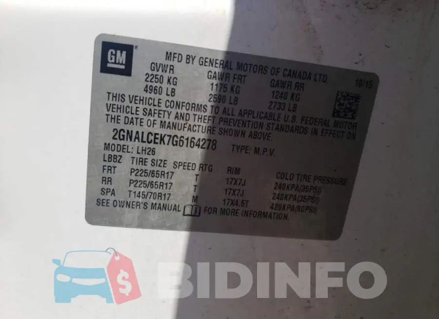 2GNALCEK7G6164278 Photo# 13