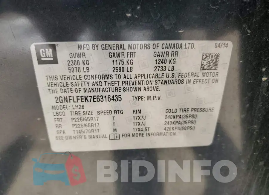 2GNFLFEK7E6316435 Photo# 14