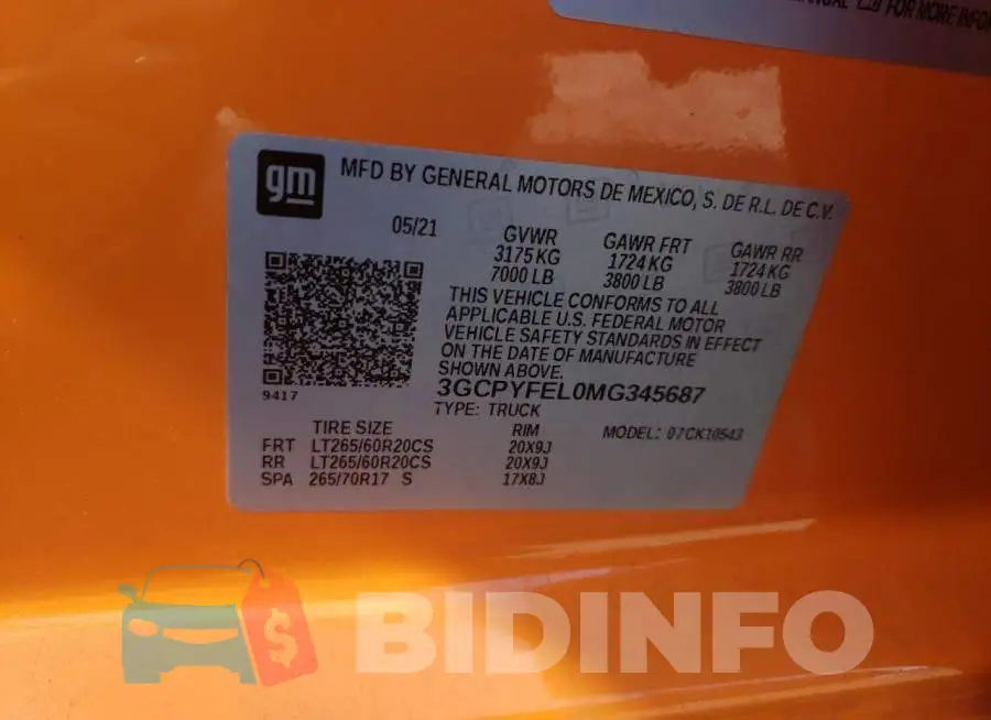3GCPYFEL0MG345687 Photo# 13