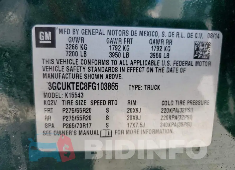 3GCUKTEC8FG103865 Photo# 13