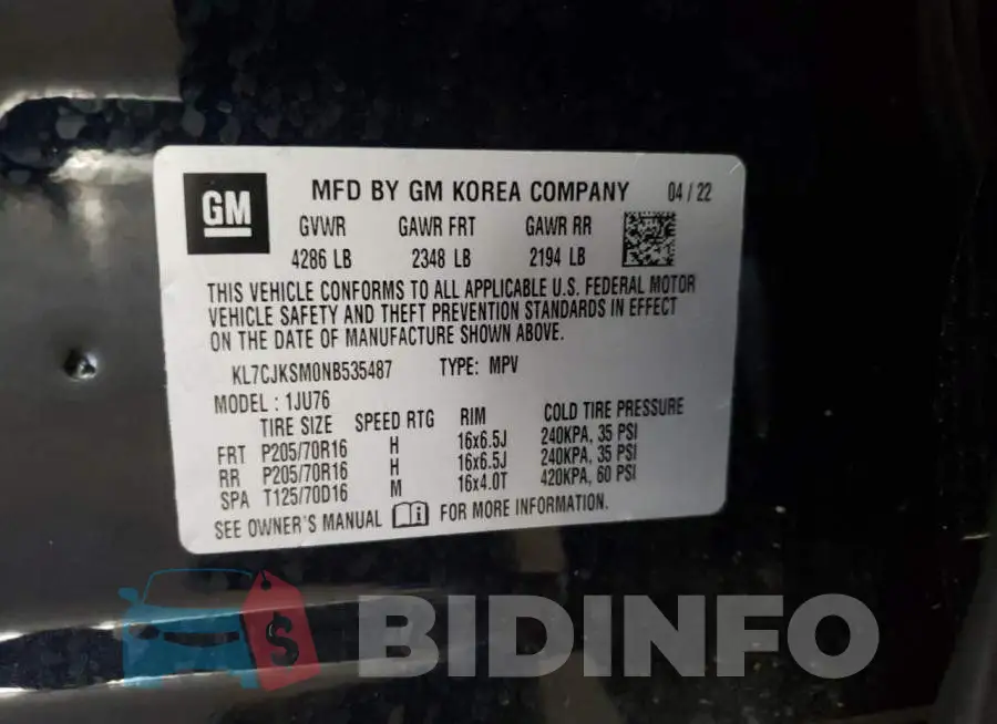 KL7CJKSM0NB535487 Photo# 13