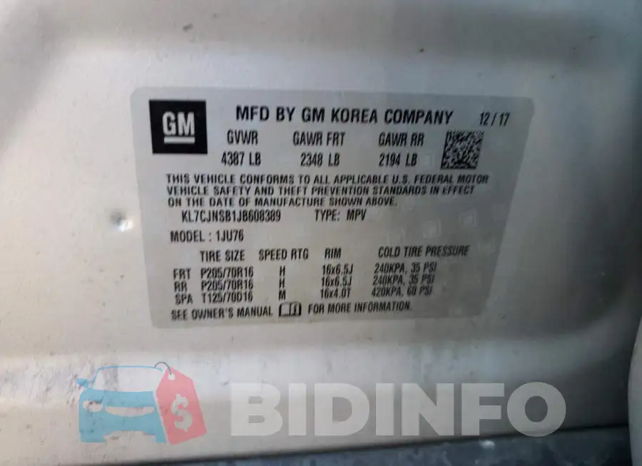 KL7CJNSB1JB608389 Photo# 12