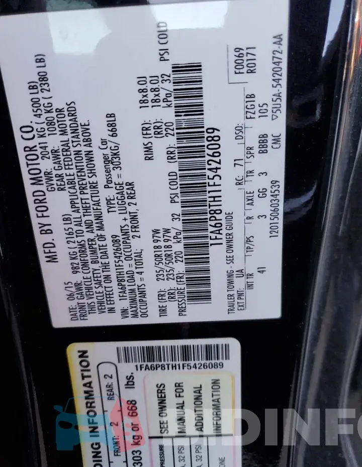 1FA6P8TH1F5426089 Photo# 12