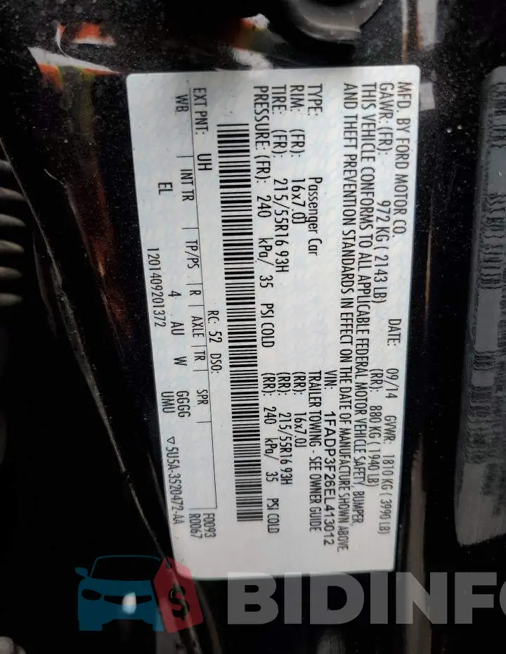 1FADP3F26EL413012 Photo# 12