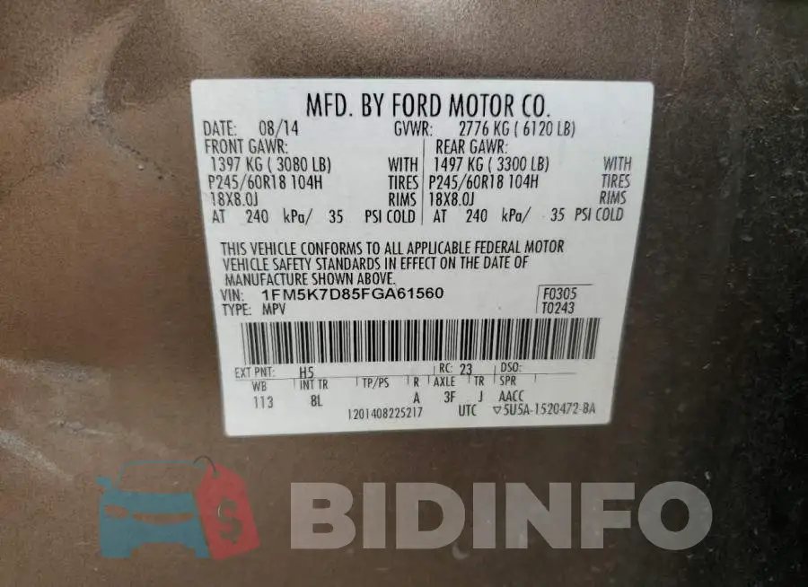 1FM5K7D85FGA61560 Photo# 13