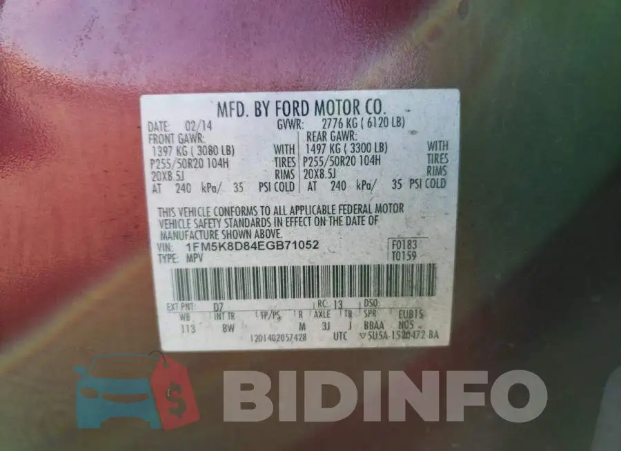 1FM5K8D84EGB71052 Photo# 14