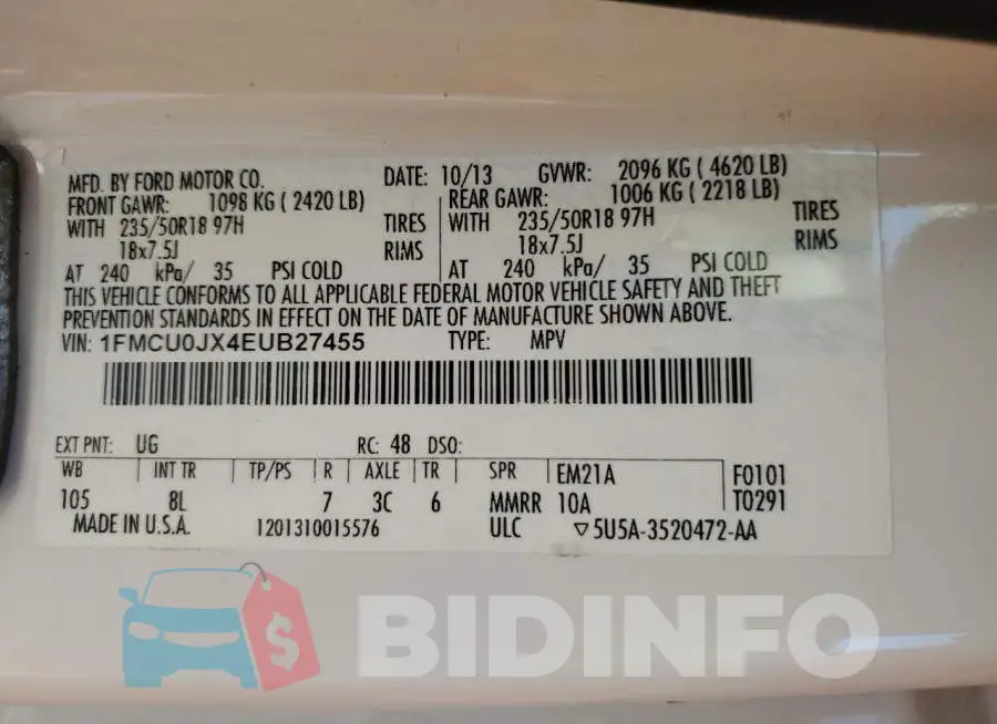 1FMCU0JX4EUB27455 Photo# 13
