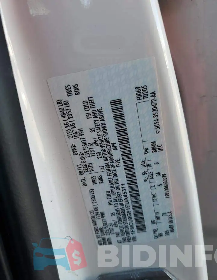 1FMCU9G91EUA45311 Photo# 12