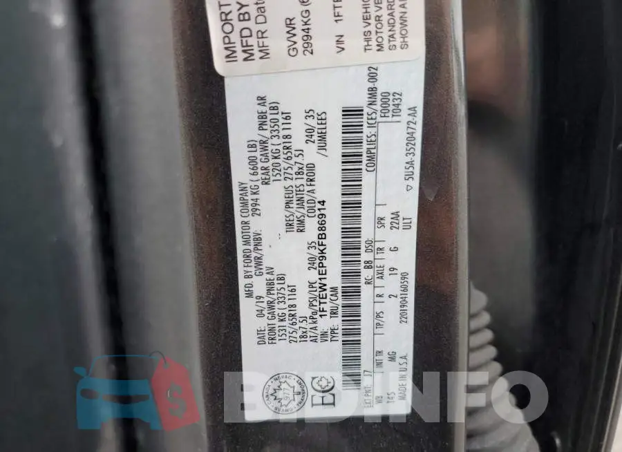 1FTEW1EP9KFB86914 Photo# 13