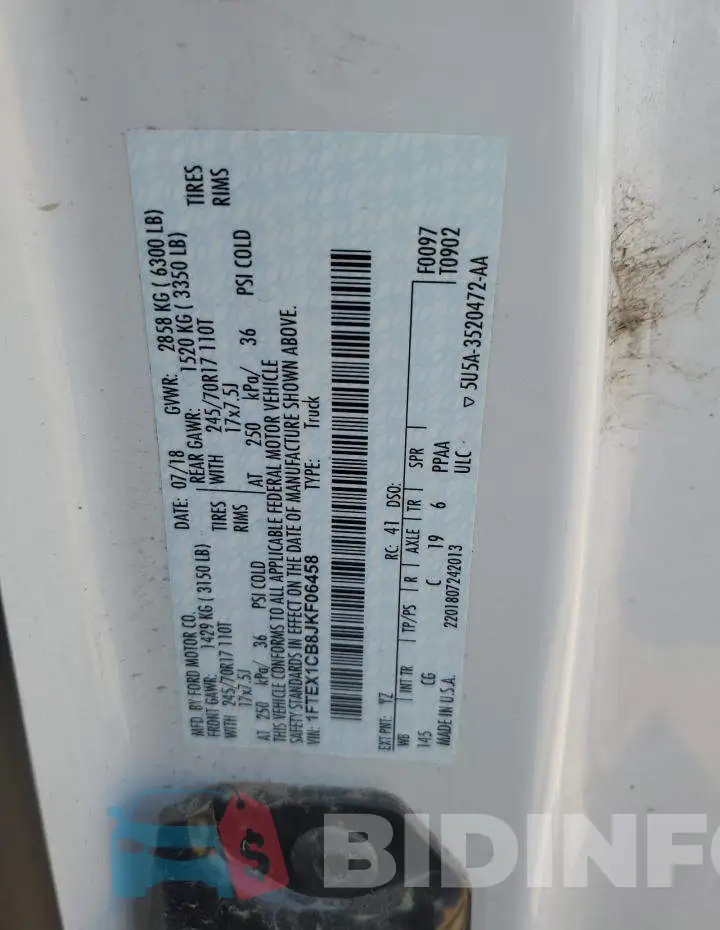 1FTEX1CB8JKF06458 Photo# 12