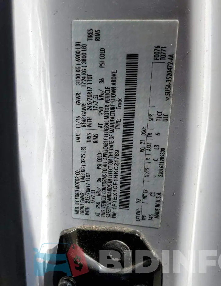 1FTEX1CF1HKC21789 Photo# 12