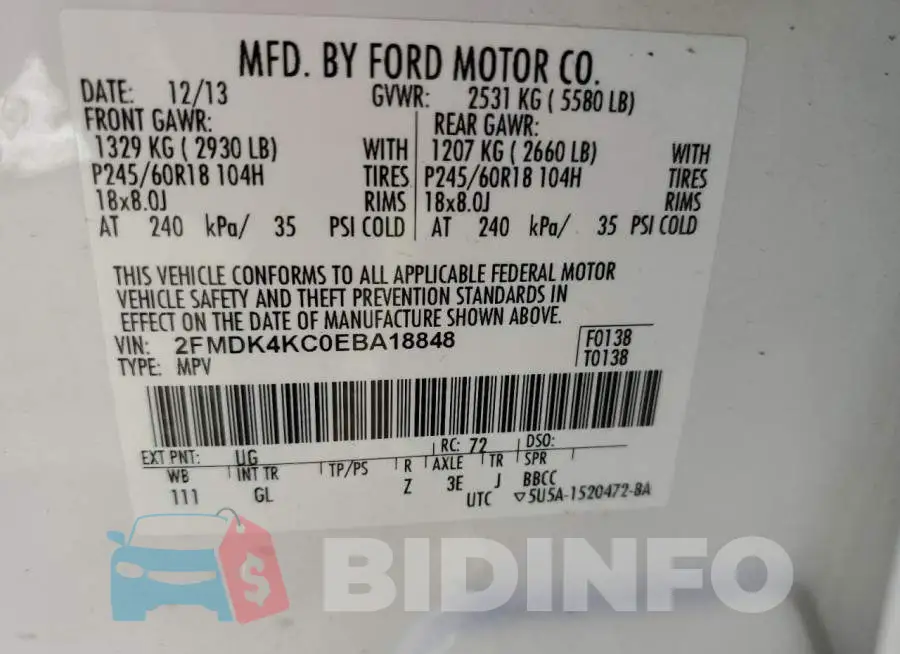 2FMDK4KC0EBA18848 Photo# 13
