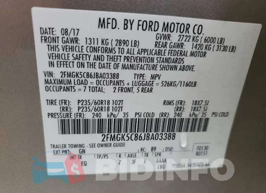 2FMGK5C86JBA03388 Photo# 13