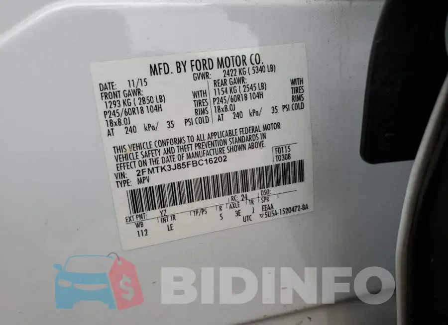 2FMTK3J85FBC16202 Photo# 13