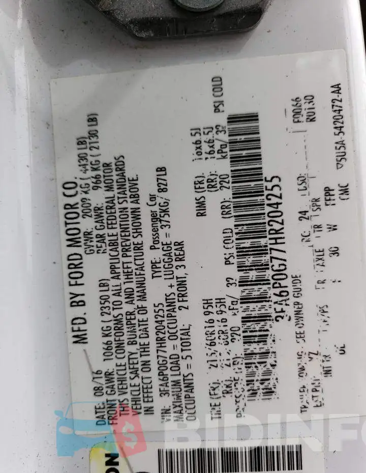 3FA6P0G77HR204255 Photo# 12
