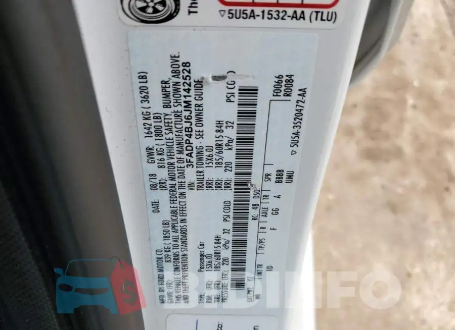 3FADP4BJ6JM142528 Photo# 12