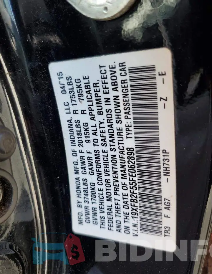 19XFB2F55FE062898 Photo# 13