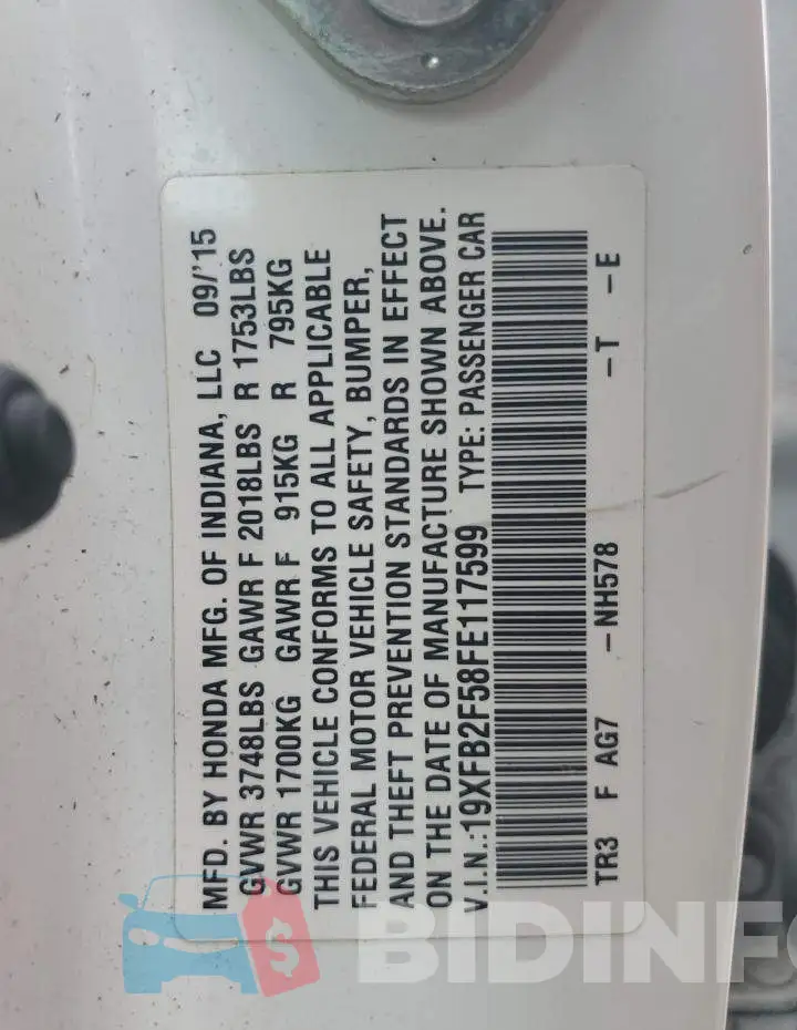 19XFB2F58FE117599 Photo# 13