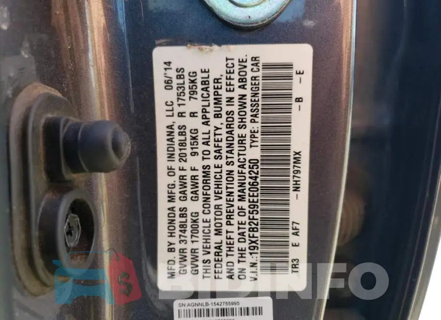19XFB2F59EE064250 Photo# 12