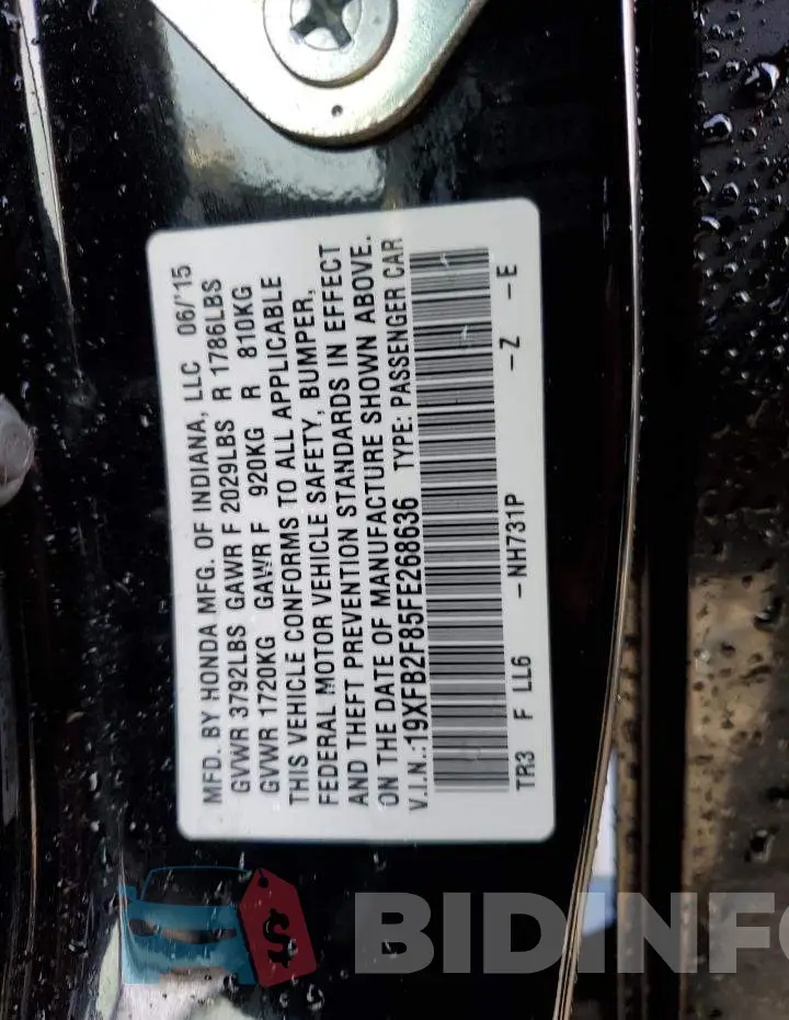 19XFB2F85FE268636 Photo# 13