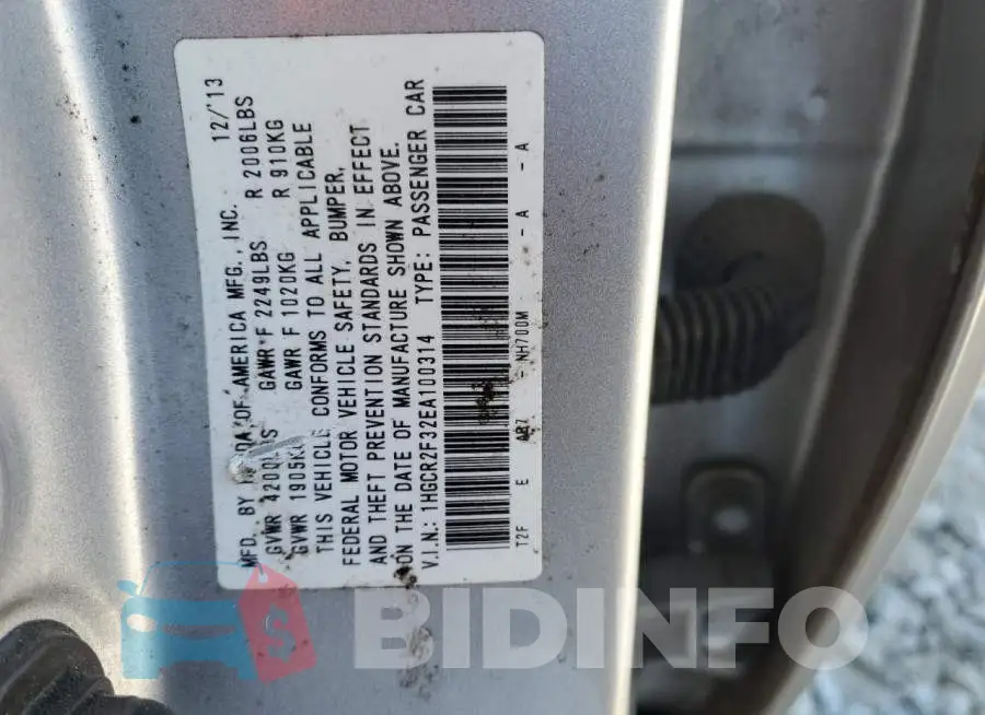 1HGCR2F32EA100314 Photo# 12