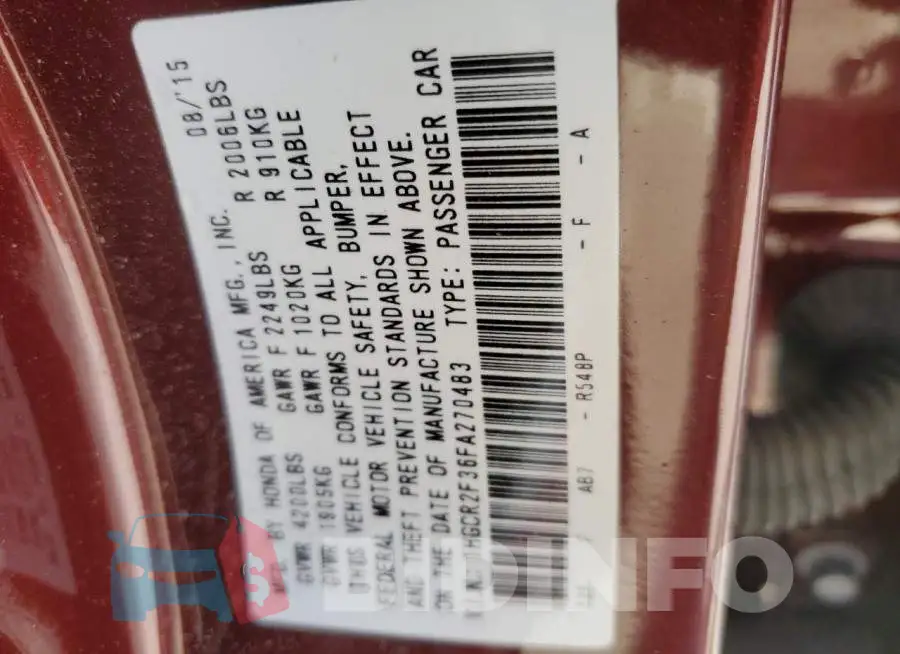 1HGCR2F36FA270483 Photo# 13
