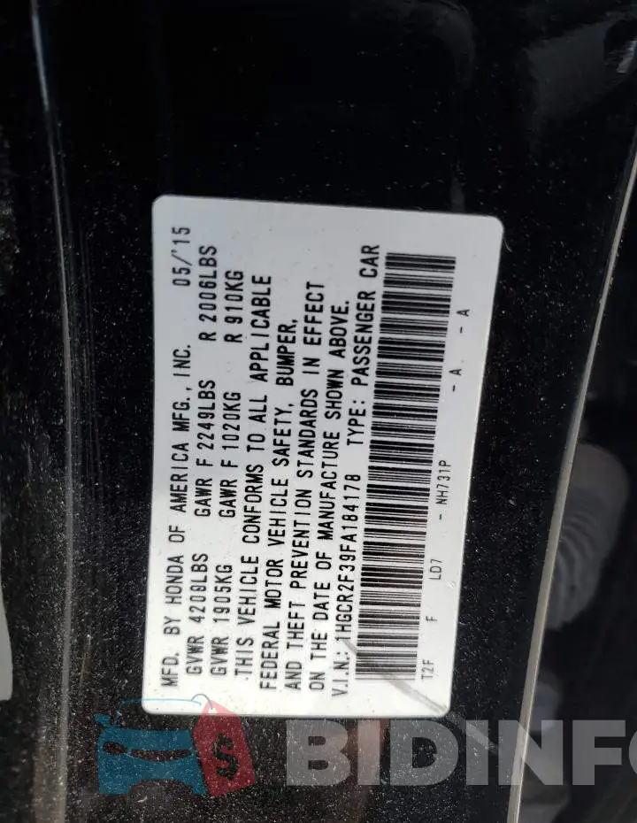 1HGCR2F39FA184178 Photo# 12