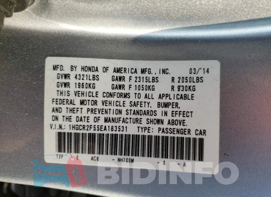 1HGCR2F55EA183531 Photo# 13