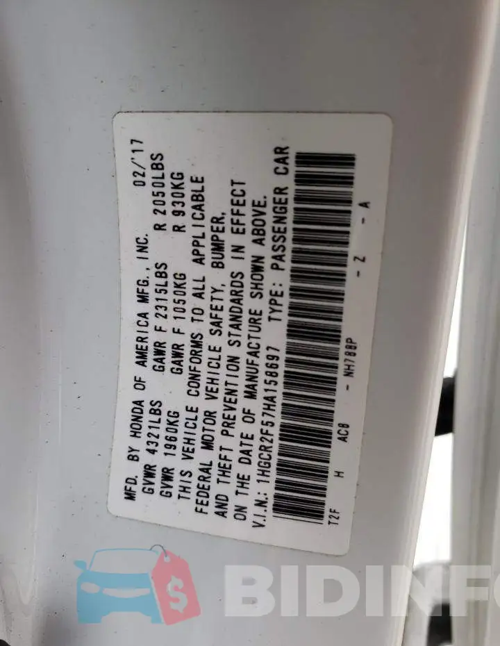 1HGCR2F57HA158697 Photo# 13