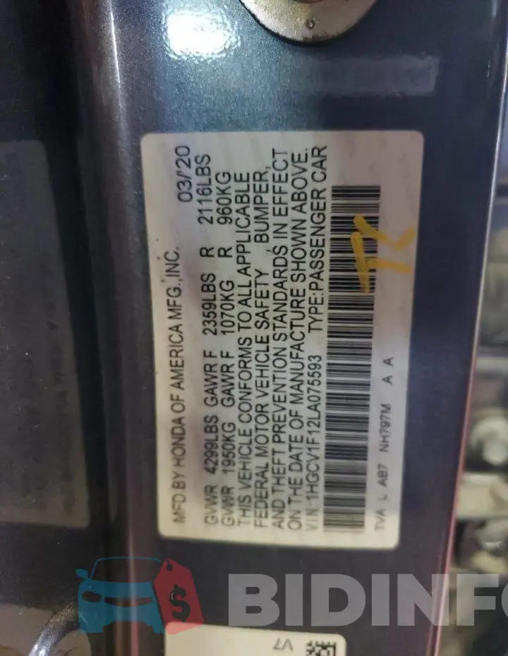 1HGCV1F12LA075593 Photo# 12