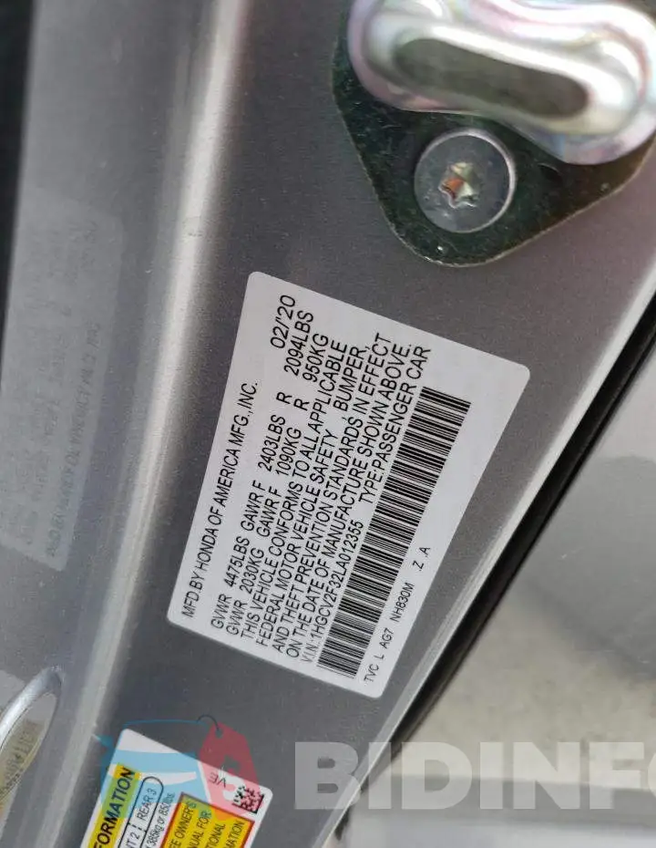 1HGCV2F32LA012355 Photo# 12