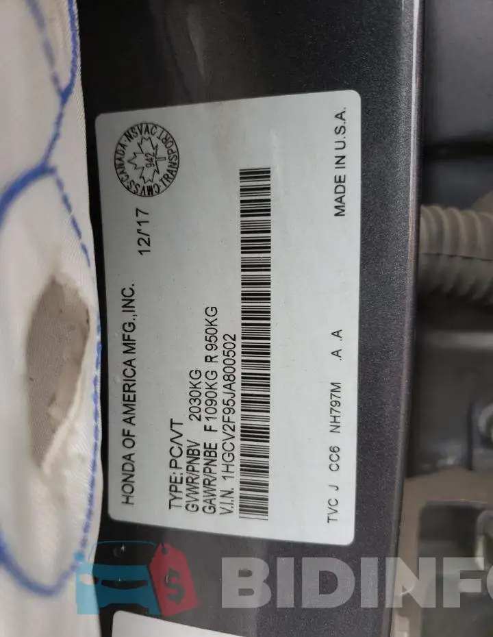 1HGCV2F95JA800502 Photo# 13