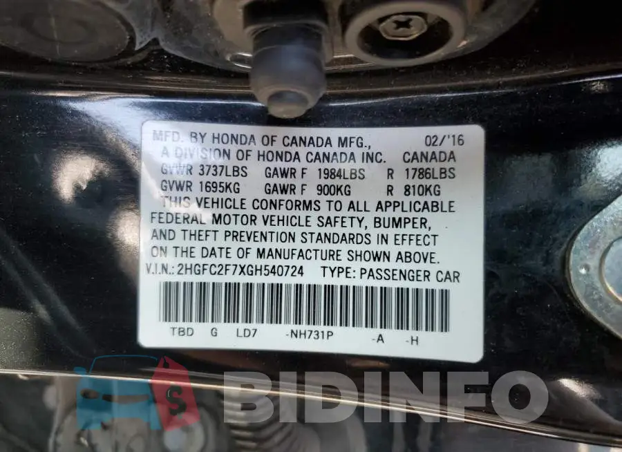 2HGFC2F7XGH540724 Photo# 12