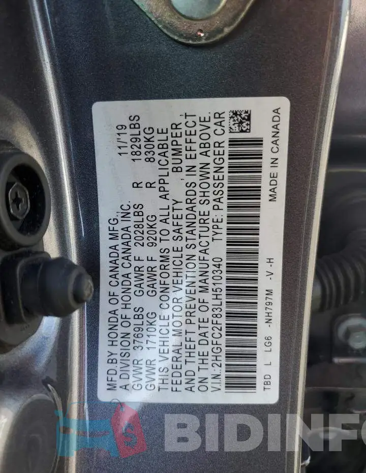 2HGFC2F83LH510340 Photo# 12