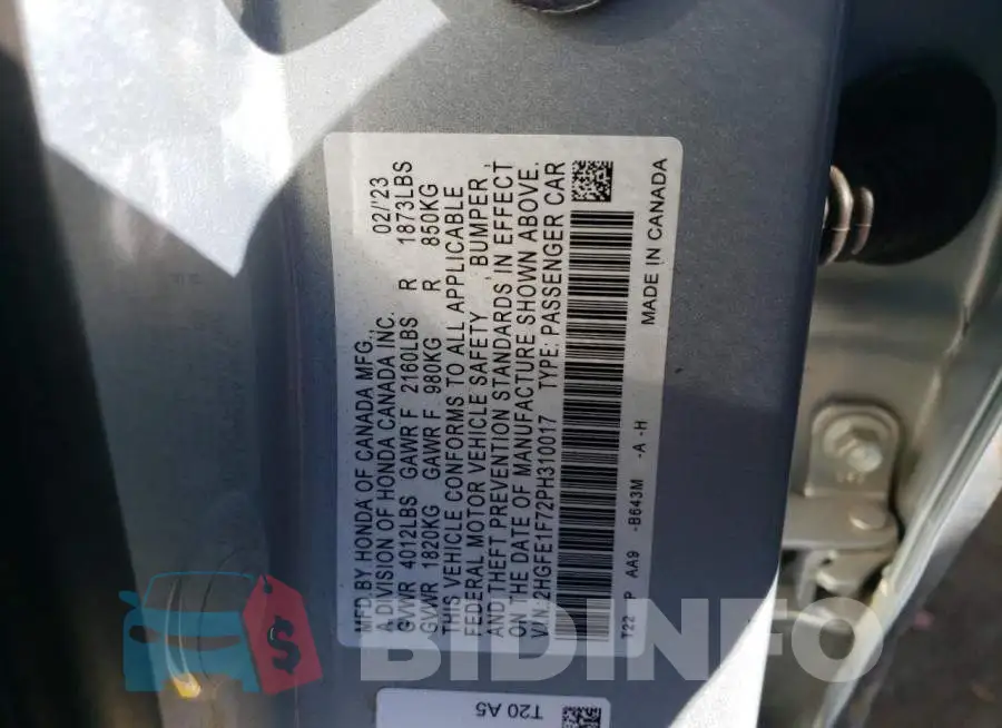 2HGFE1F72PH310017 Photo# 12