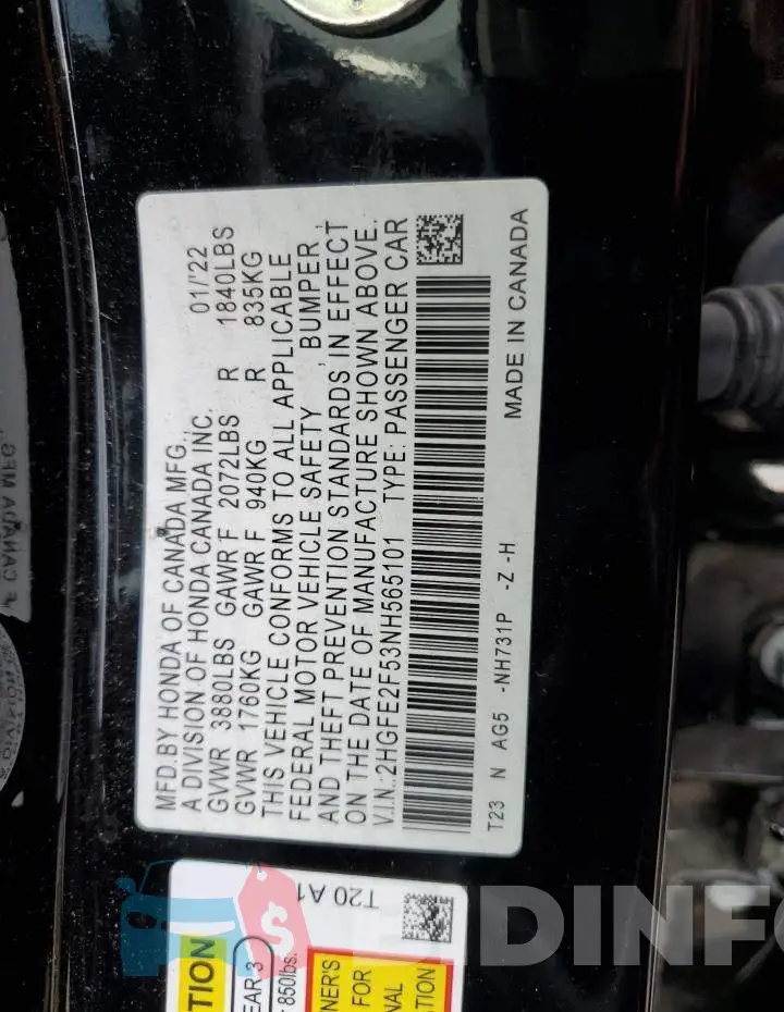 2HGFE2F53NH565101 Photo# 12