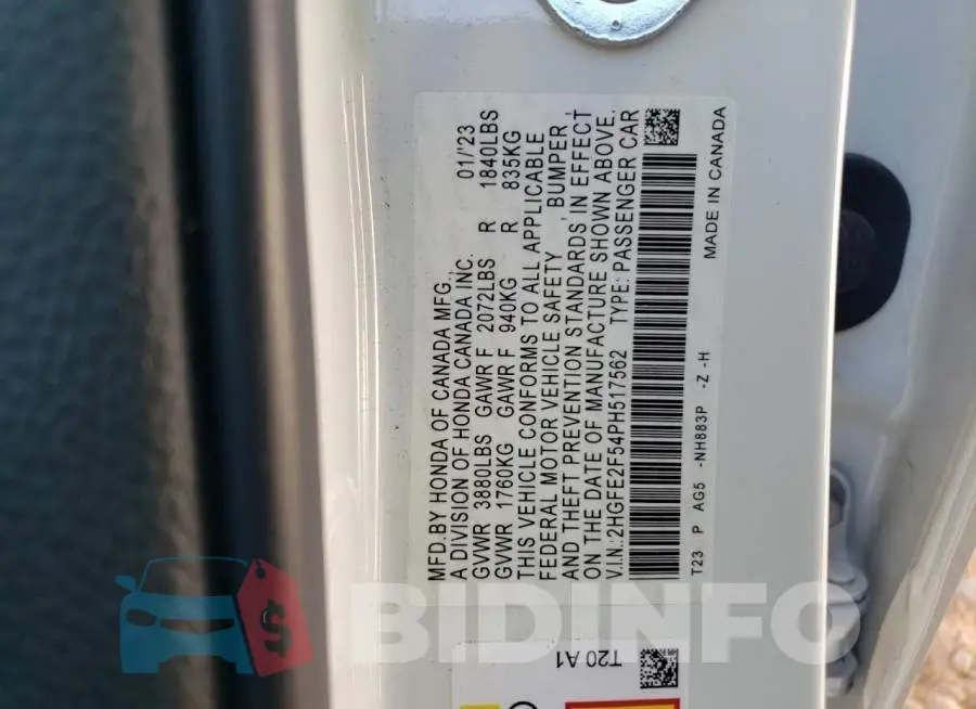 2HGFE2F54PH517562 Photo# 12