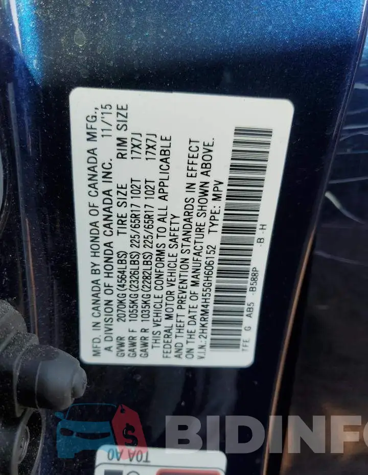 2HKRM4H55GH606152 Photo# 12