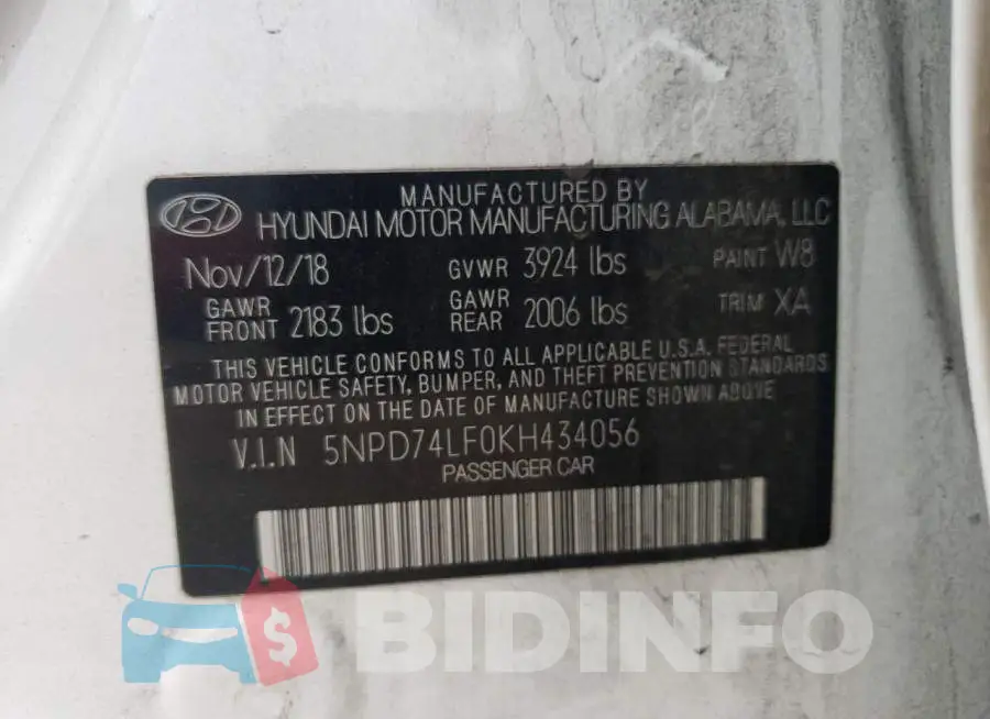 5NPD74LF0KH434056 Photo# 12