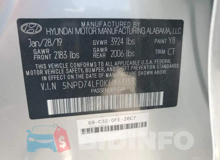 5NPD74LF0KH463153 Photo# 13