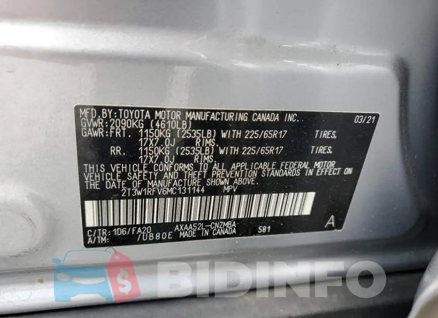 2T3W1RFV6MC131144 Photo# 12