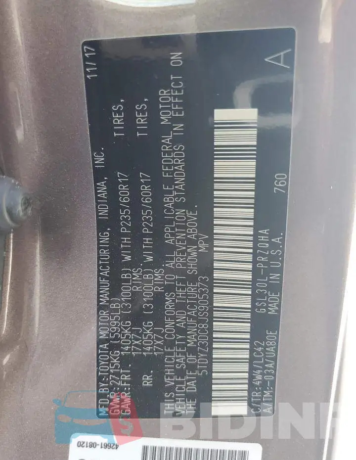 5TDYZ3DC8JS905373 Photo# 13