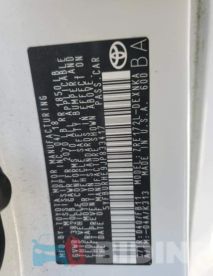 5YFBURHE9JP833417 Photo# 12