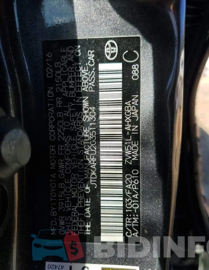 JTDKARFU2G3511304 Photo# 13