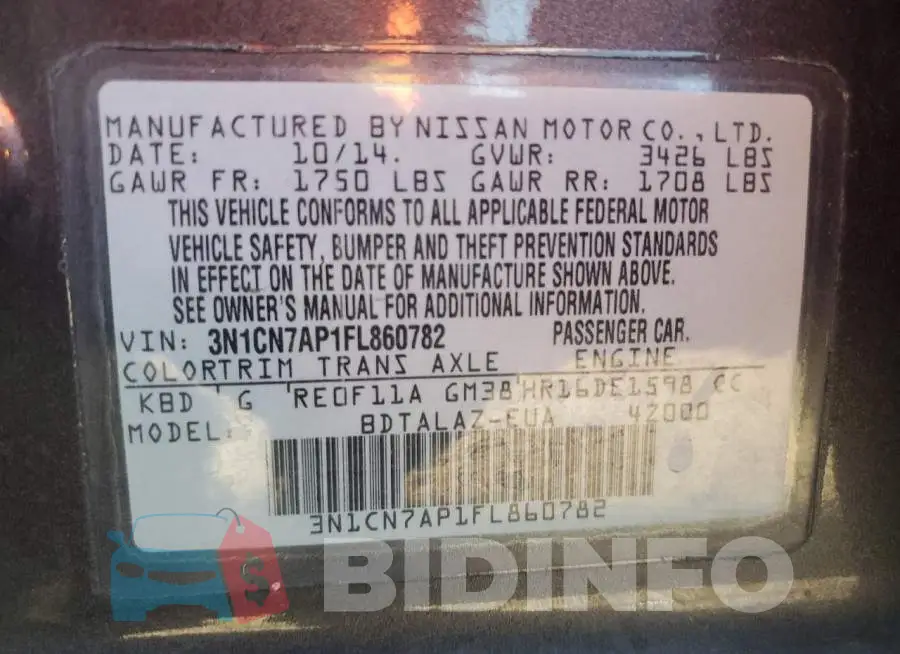 3N1CN7AP1FL860782 Photo# 12