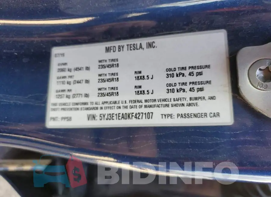 5YJ3E1EA0KF427107 Photo# 12